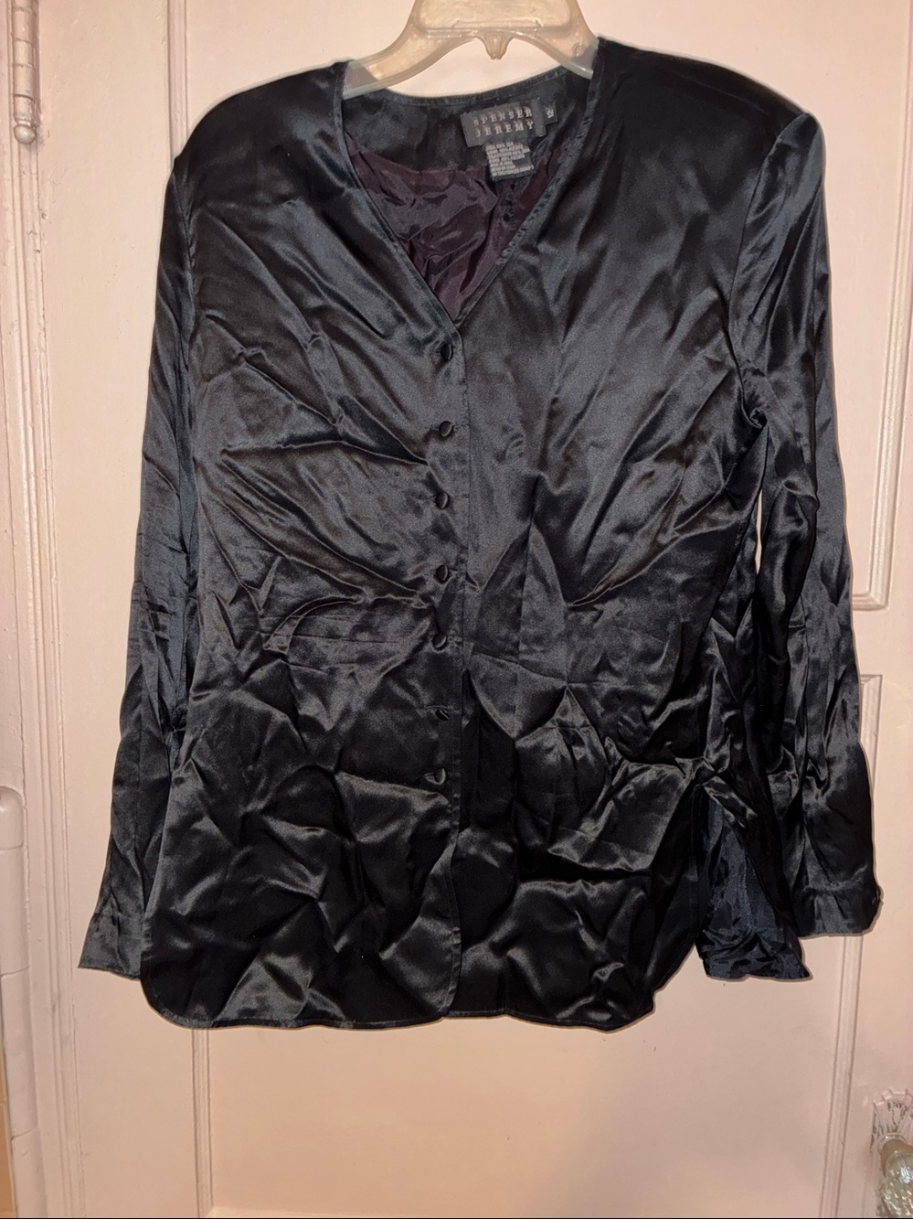 Vintage SPENCER JEREMY Black SILK BLOUSE SZ 12